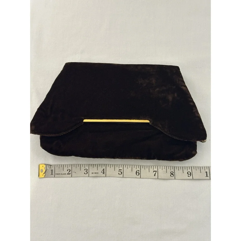 Vintage 50s Brown Velvet Fold Over Clutch Dance Purse Vanity Bag Compact‎